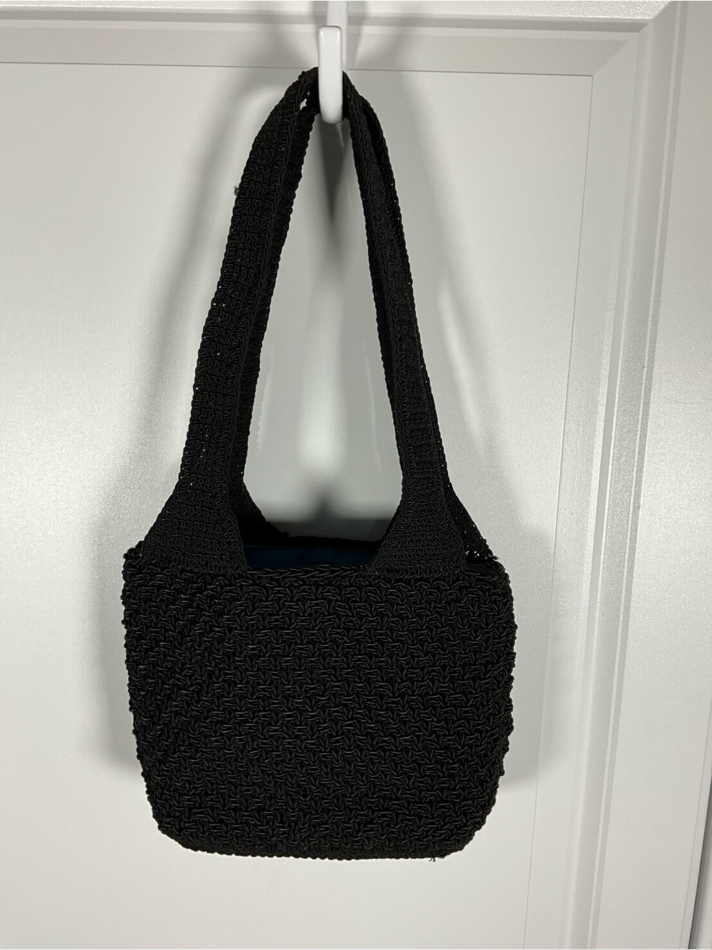 Liz Claiborne Black Woven Tote Handbag Textured Knit Purse